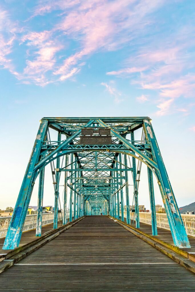 pexels-photo-29546177-29546177 Capture of Walnut Street Bridge in Chattanooga, Tennessee at sunrise, showcasing its unique structure.